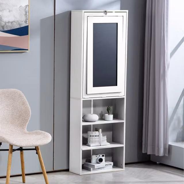 WestWood Modern White Computer Desk with Shelves and Enclosed Cabinet, W/D/H: 91 x 38 x 38 cm