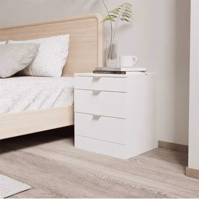 Nera White Modern 3 Drawer Bedside Table with Shelf, W/D/H: 40 x 36 x 47 cm – 1