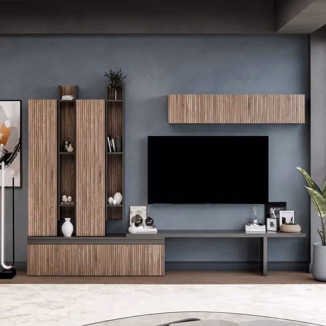 Decorotika Azur Wall Mounted Geometric Entertainment Center in Black