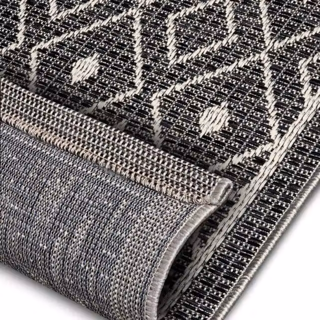 Tribal Scandi Grey Geometric Woven Indoor and Outdoor Rug, Width: 150 cm