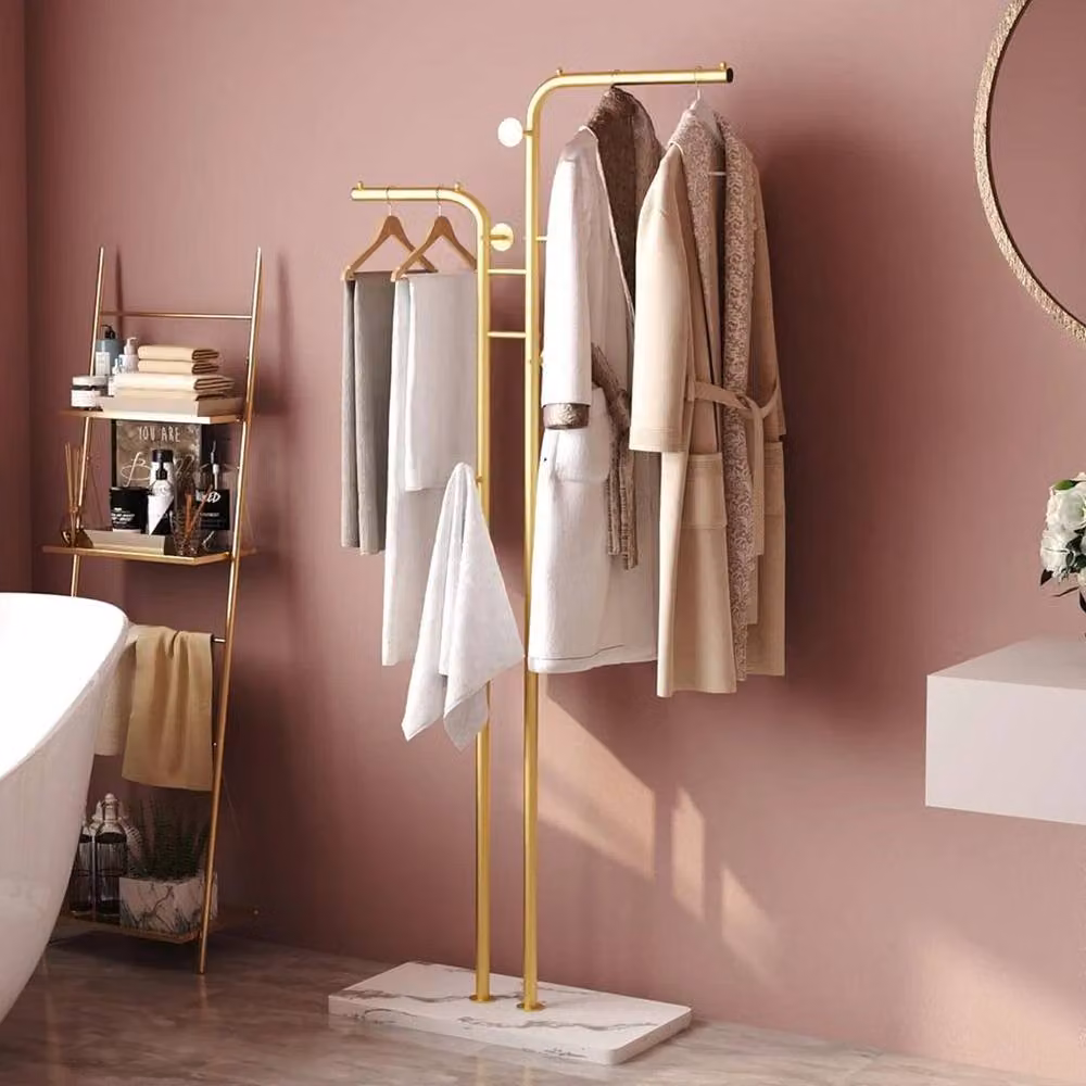 Kelvenix Gold and White Freestanding Metal Coat Rack with Continuous Linear Rail – 3