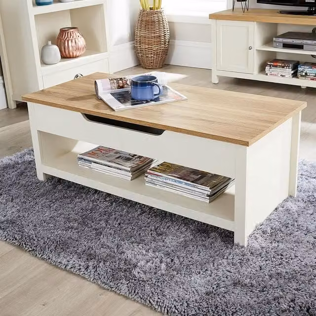 Home Source Avon 1 Drawer Lift-Up Coffee Table Storage Unit in White and Oak Effect