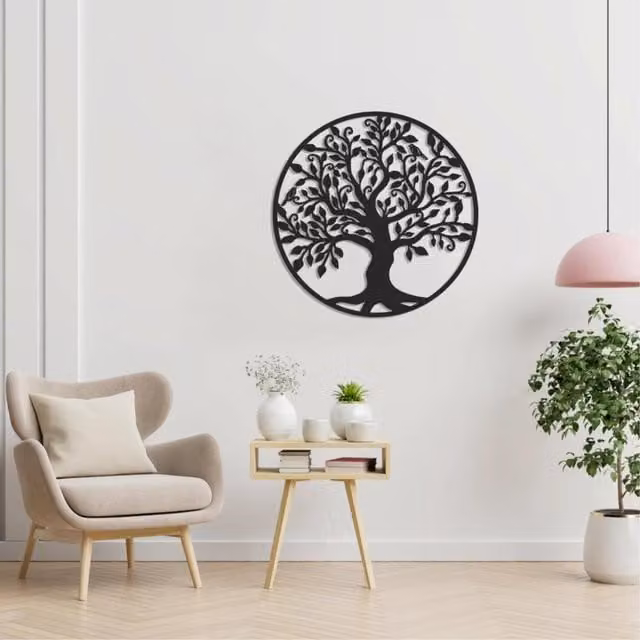 Decortie Tree of Life with Birds Metal Wall Decor, Black, 60 x 60 cm