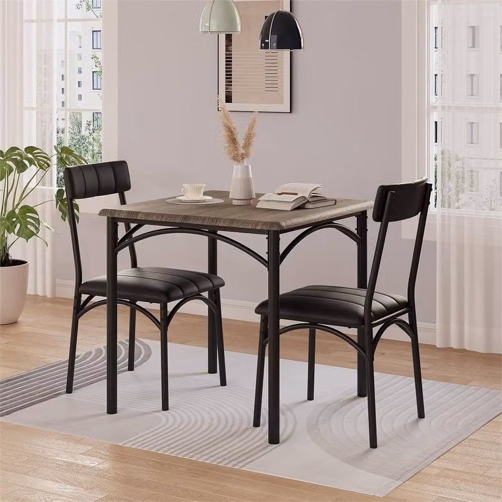 VOGREX 3 Piece Kitchen Dining Table Set with 2 Grey Upholstered Chairs – 3