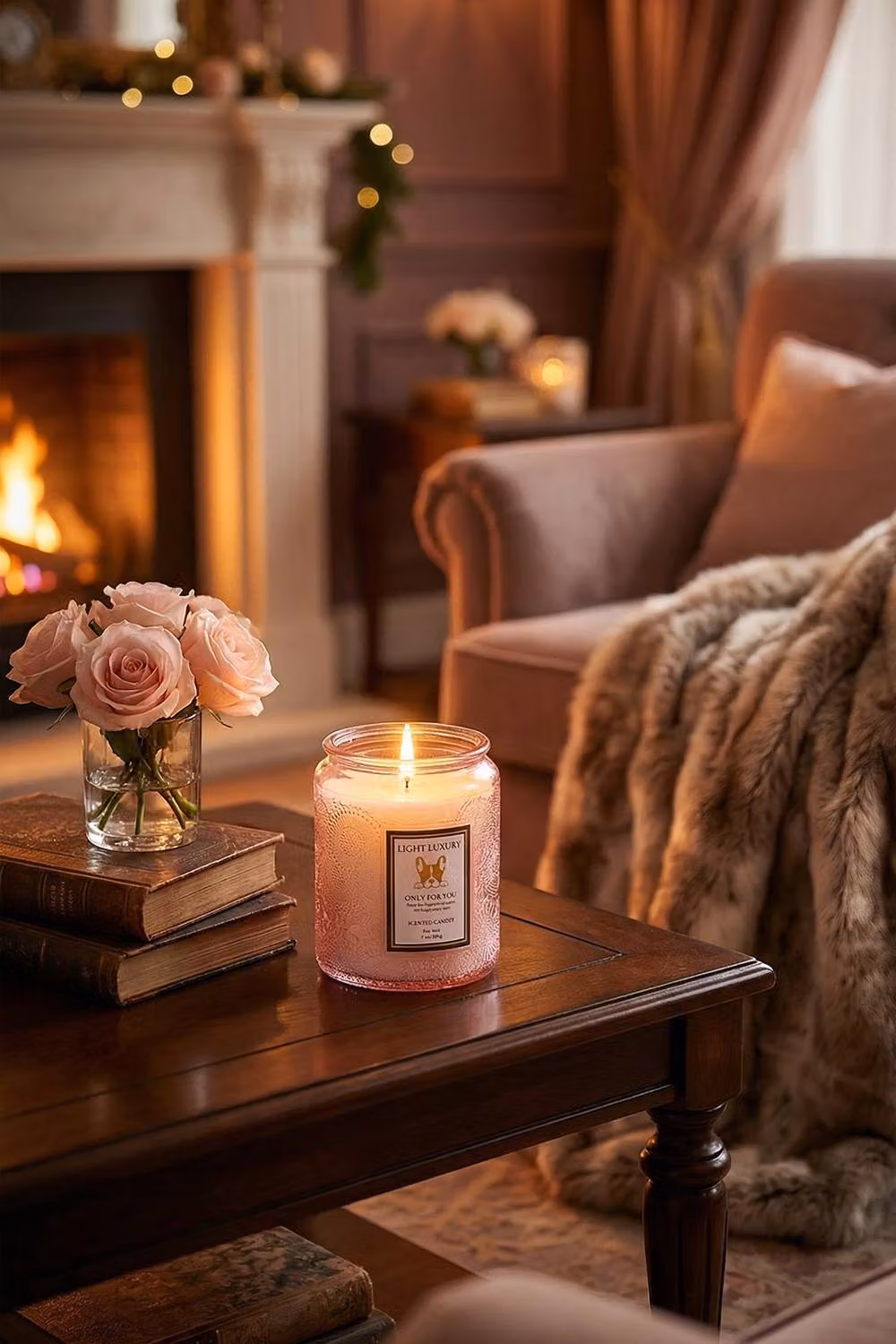 Living and Home Pink Embossing Glass Soy Wax Scented Candle with Lid – 3
