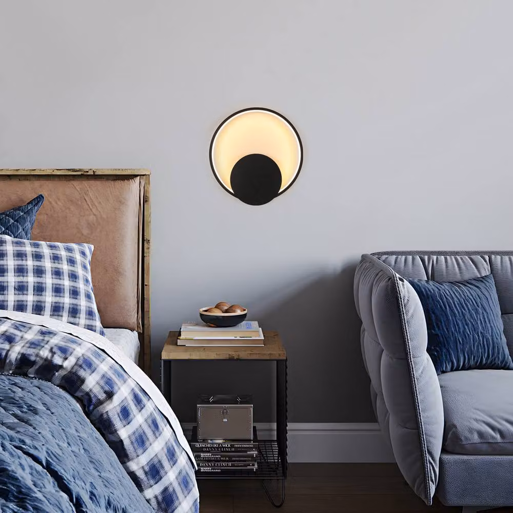 COMELY Round LED Indoor Wall Light, 12W Warm White, Black – 3