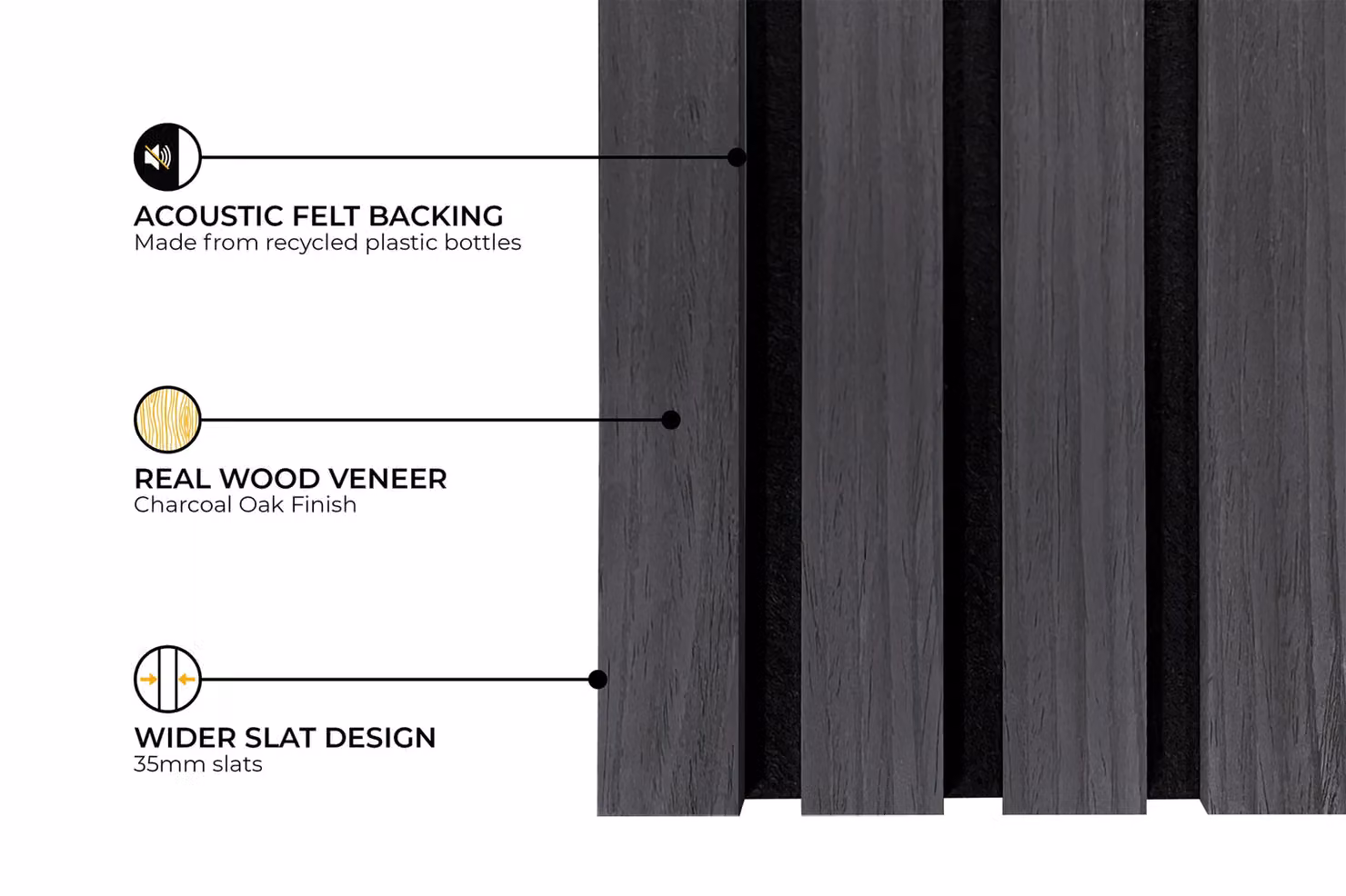 Fuse Acoustic Wooden Wall Panel in Charcoal Oak, Black, W: 60 cm, H: 120 cm – 3