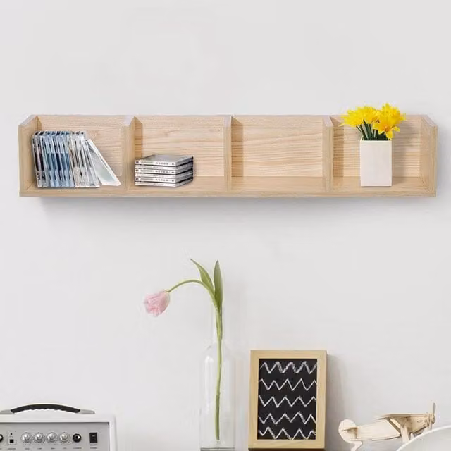 EONLION Natural Wooden Wall Mounted Media Storage Shelf
