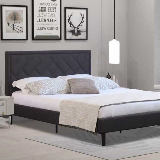 Comfy Living Modern Upholstered Fabric Bed Frame in Grey, 180 x 200 cm