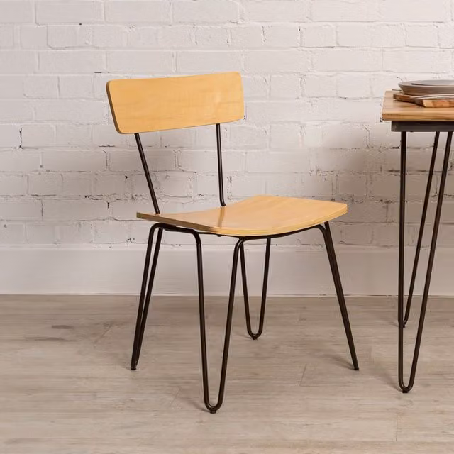Orsina District Chair in Yellow with Wood Back and Metal Legs