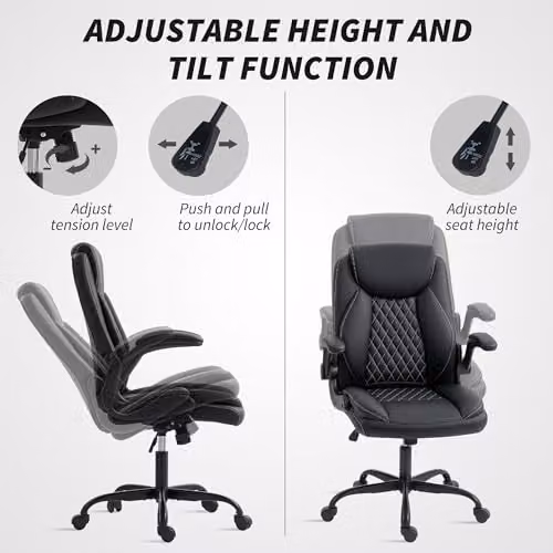 HOMCOM Modern Black Synthetic Leather Swivel Task Chair with Headrest and Armrests for Home Office – 4