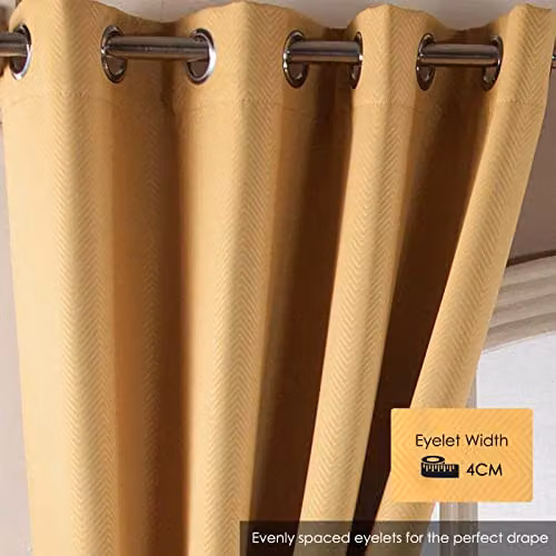 Homescapes Mustard Yellow Herringbone Blackout Thermal Eyelet Curtains, Pair, Width: 117 cm, Drop: 229 cm – 3