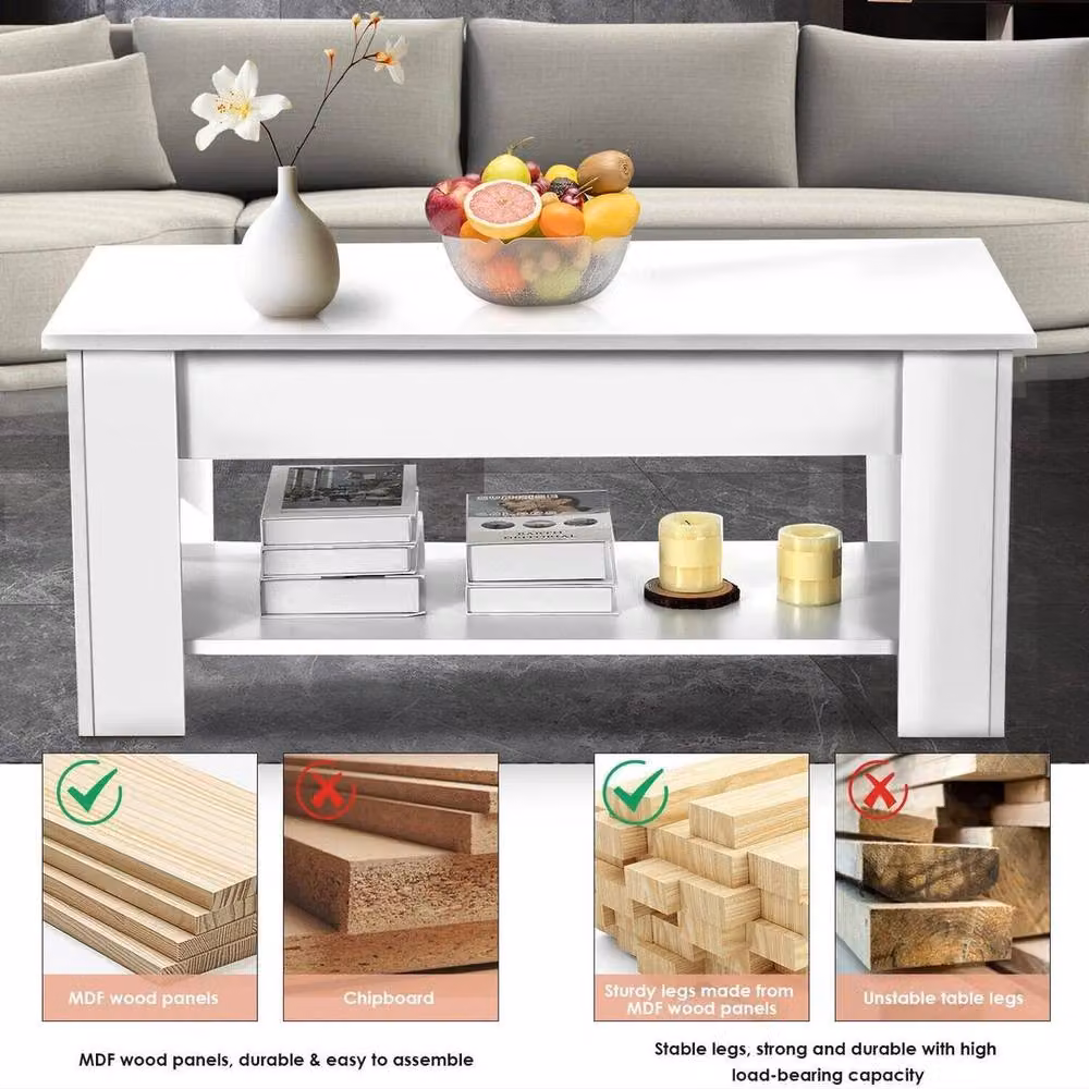 Kelvenix Modern White Lift Up Coffee Table with Storage Shelf – 4