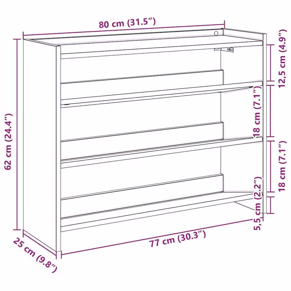 Berkfield Home Smoked Oak Shoe Rack in Brown, W/D/H: 80 x 25 x 62 cm – 7
