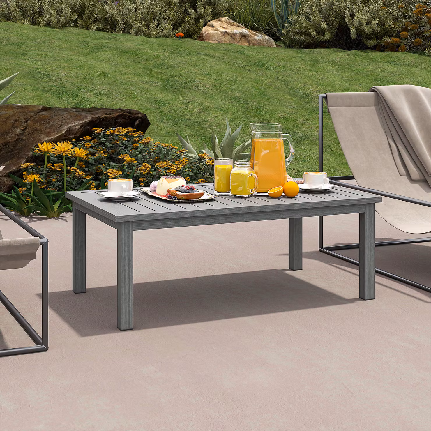 Outsunny Modern Rectangular Powder Coated Aluminium Outdoor Coffee Table, Grey, W: 100 cm, D: 60 cm, H: 50 cm – 4