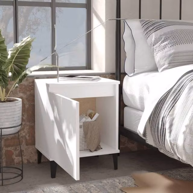 Berkfield Home Sturdy Bed Cabinet with Metal Legs, White, W: 40 cm, D: 30 cm, H: 50 cm – 1