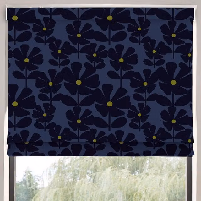 Orla Kiely Wildflower Made To Measure Blackout Roman Blind in Indigo Blue and Purple Floral Design