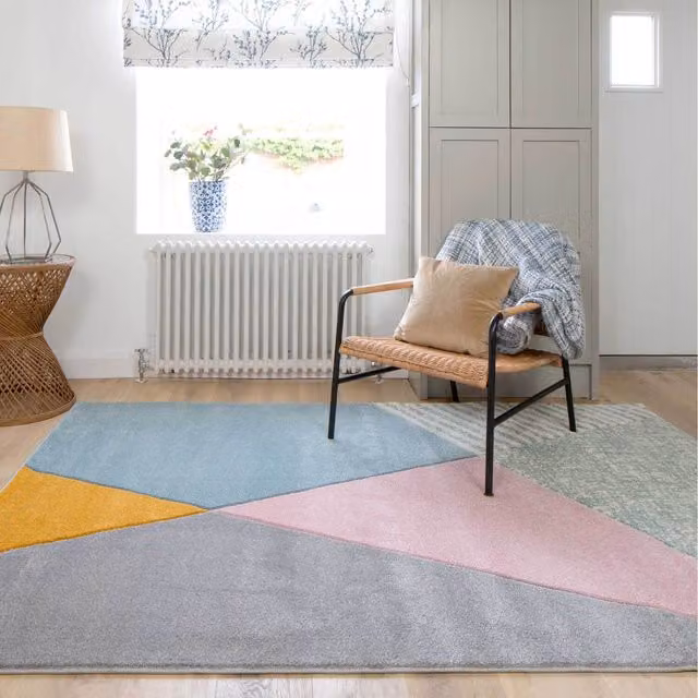 The Rug House Geometric Carved Multicolour and Grey Modern Rectangular Rug W: 230 cm, D: 160 cm