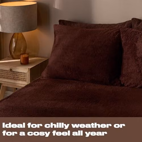 OHS Teddy Fleece Thermal Fitted King Size Bed Sheet in Brown, 180 x 200 cm – 2