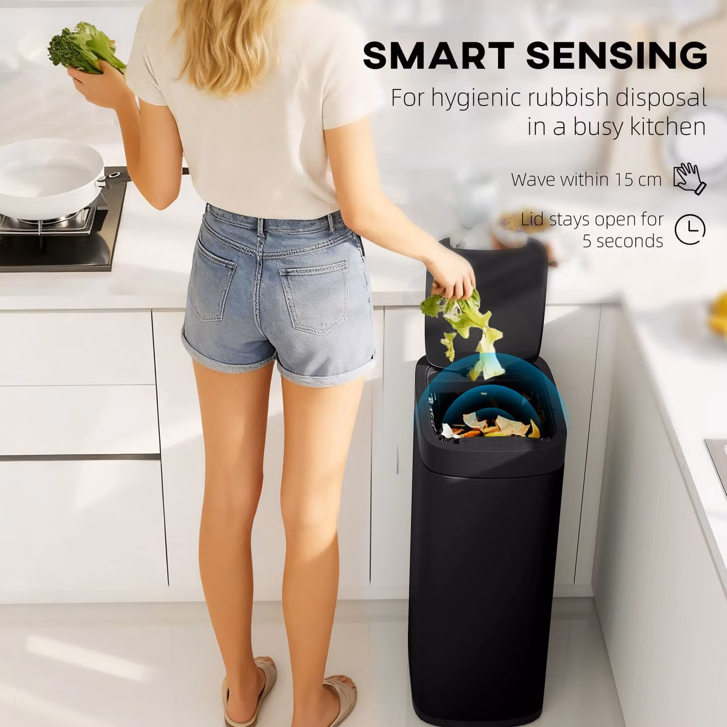 HOMCOM 50L Automatic Sensor Bin with Manual Override in Black – 4