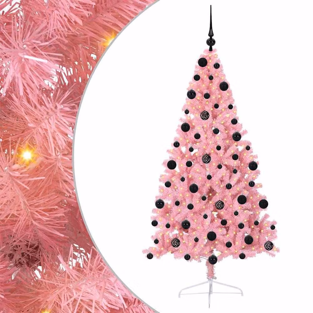 Berkfield Home Artificial Pre-lit Pink Christmas Tree with 300 LEDs, Height: 210 cm – 2