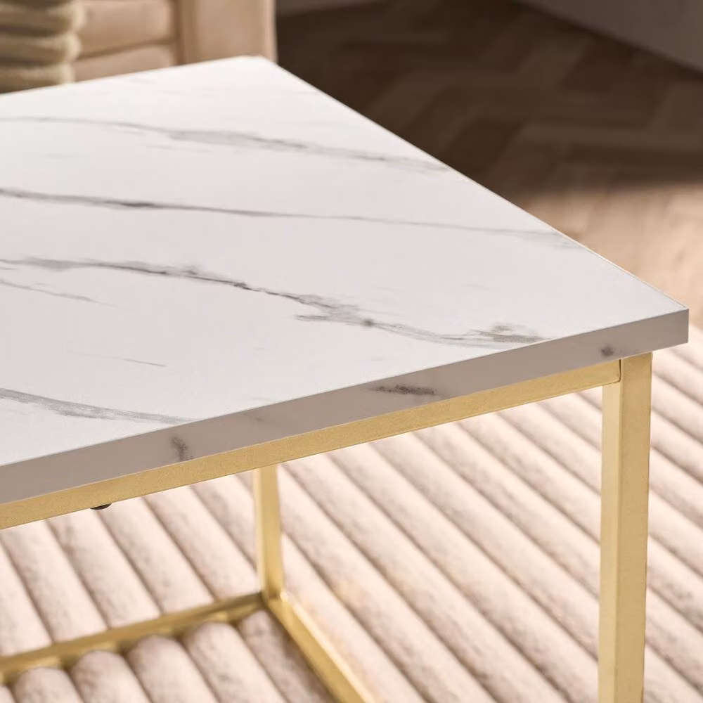 OHS Manhattan Marble Coffee Table with Metal Frame in White and Multicolour – 2