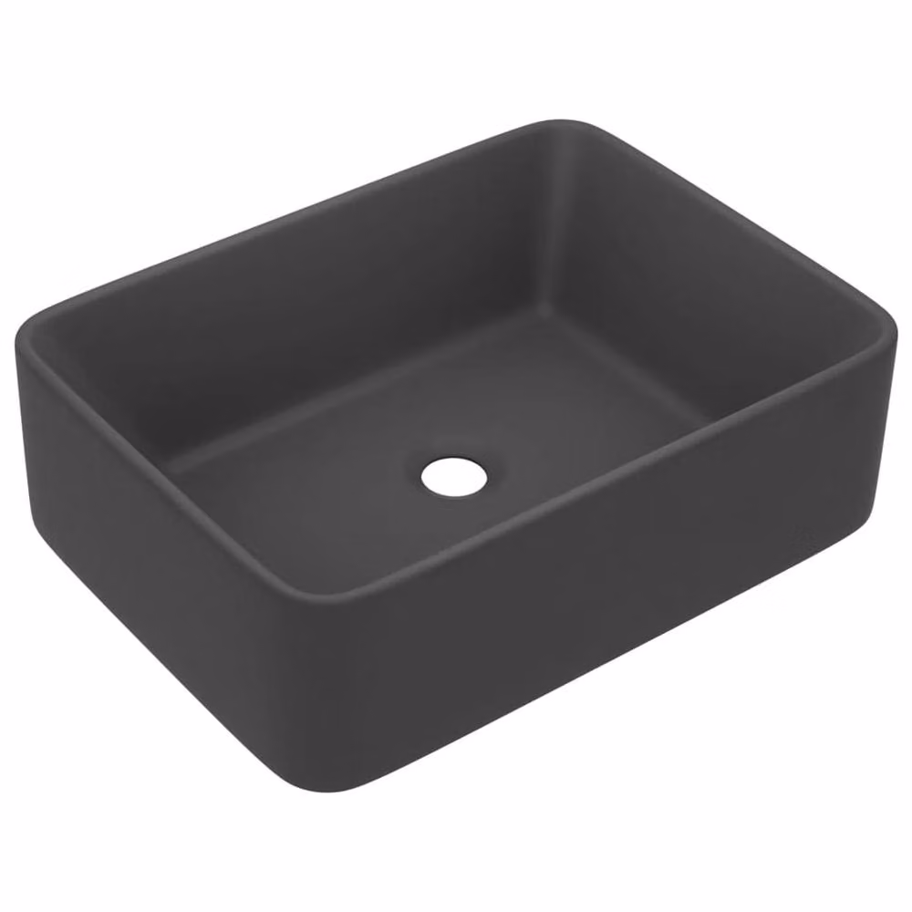 Berkfield Home Luxury Ceramic Countertop Wash Basin in Matt Dark Grey, W: 41 cm, D: 30 cm, H: 12 cm – 3