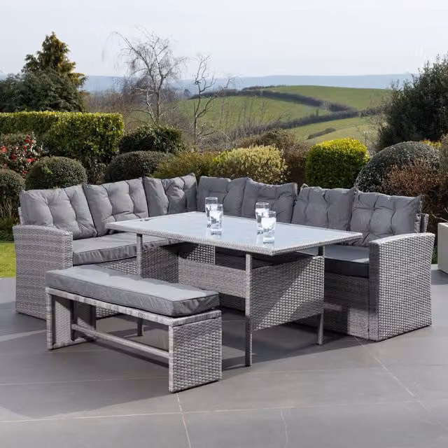 Artemis Home Piana Grey Rattan Outdoor Corner Sofa Set with Table and Bench – 1