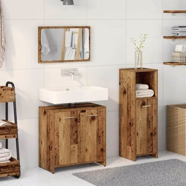 Berkfield Home 3 Piece Rustic Bathroom Furniture Set in Brown – 1