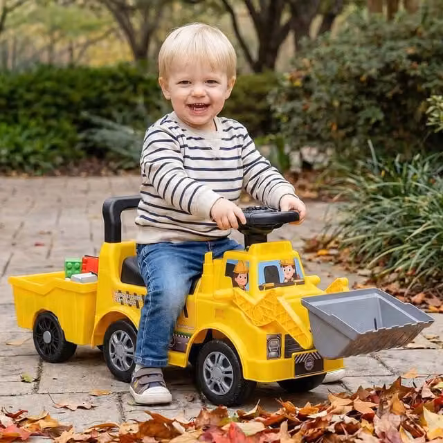 COSTWAY Kids Digger Ride on Push Car with Light and Sound, Yellow