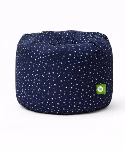 BeanLazy Large Cotton Bean Bag Chair with Filling, Navy Blue with White Stars, featuring a Removable Cover and EPS Micro Beads – 1