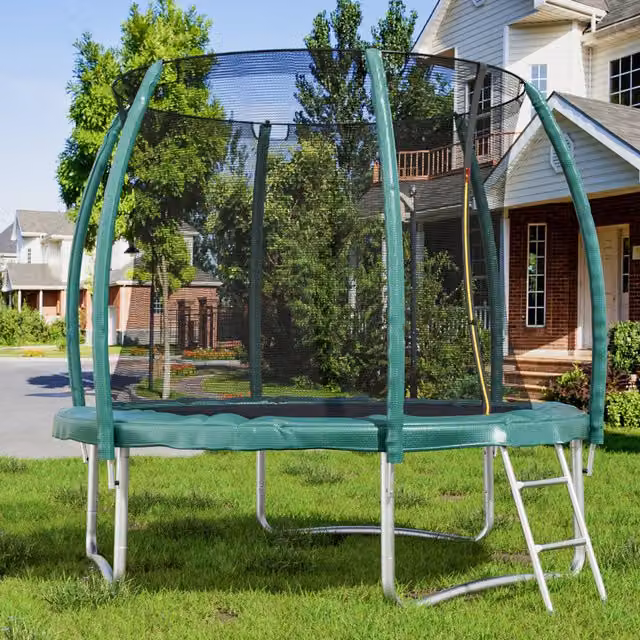Kidkid Outdoor Mini Trampoline with Safety Net in Dark Green, Diameter: 244 cm