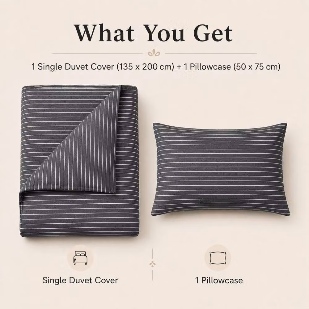 Pamposh King Size Reversible Pin Stripe Microfibre Duvet Cover and Pillowcase Set in Charcoal Grey – 6