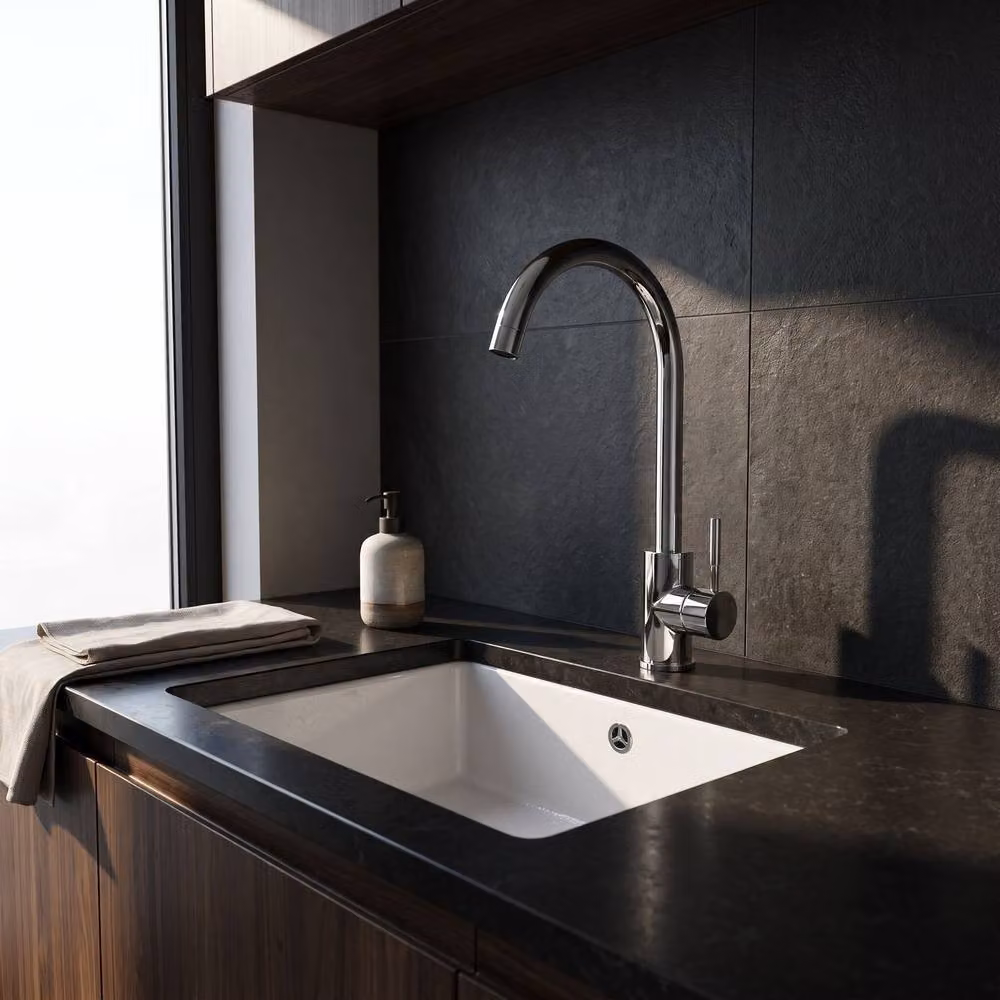 Balterley Round Single Lever Kitchen Sink Mixer Tap, Chrome Silver, H 35.5 x W 23.7 x D 20.0 cm – 2