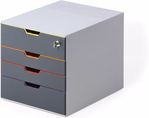 Durable VARICOLOR 4 Lockable Desktop Drawer Unit in Grey and Multicolour for A4 Documents