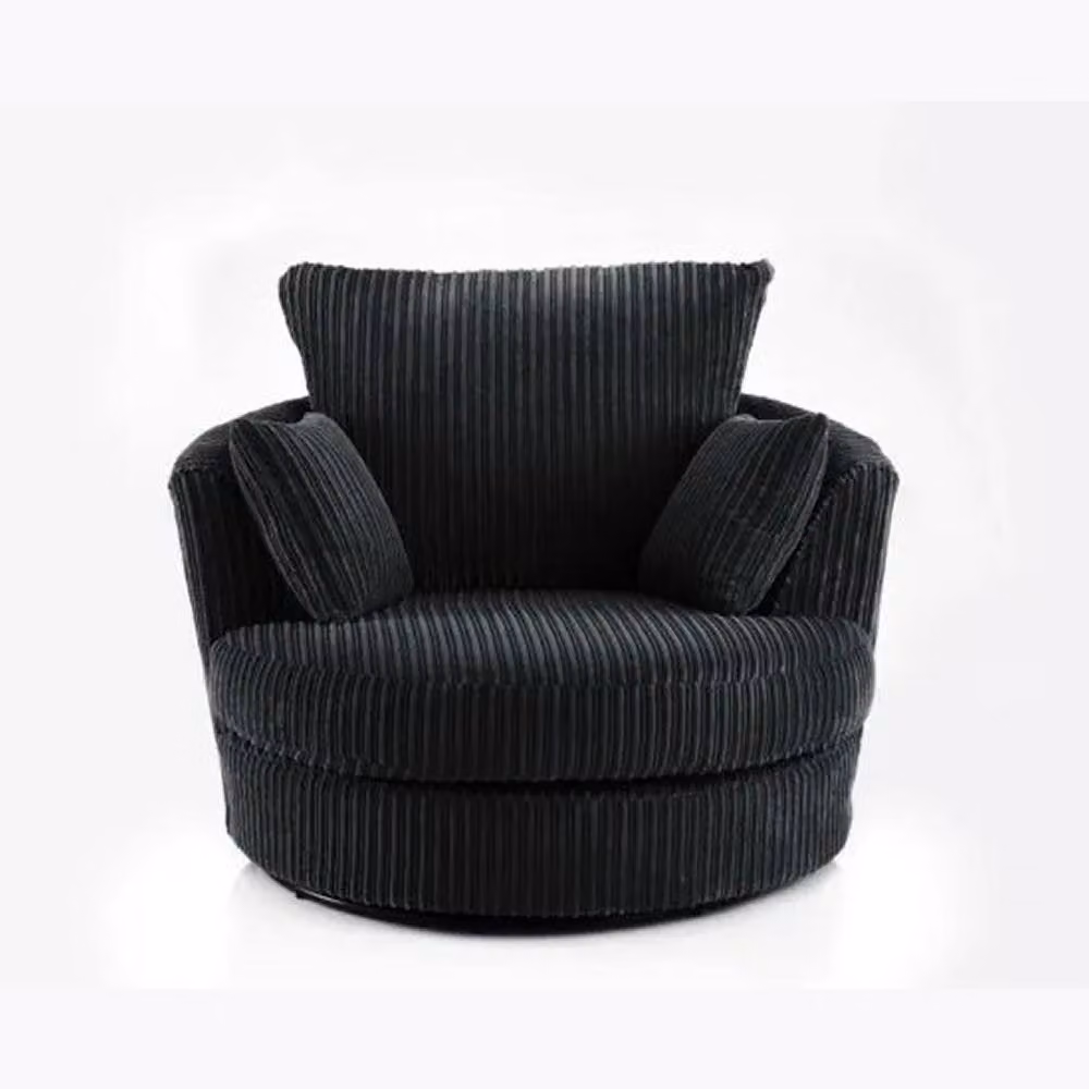 LUXURY LIFE Amalfi Dylan Black Striped Jumbo Cord Fabric Swivel Tub Chair – 2