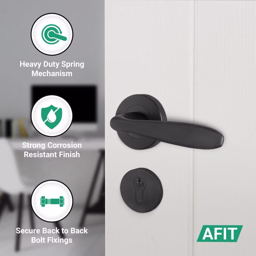 AFIT Black Euro Thumbturn Cylinder Door Handle, Lock and Hinges Set – 3
