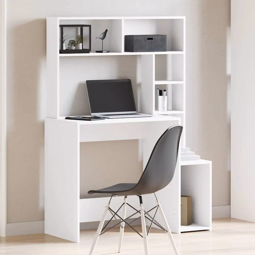 Berkfield Modern White Computer Desk with Shelves, W/D/H: 100 x 45 x 140 cm – 2