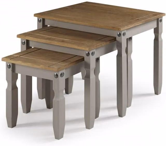 Mercers Furniture Corona Large Nest of Tables in Distressed Grey Waxed Pine