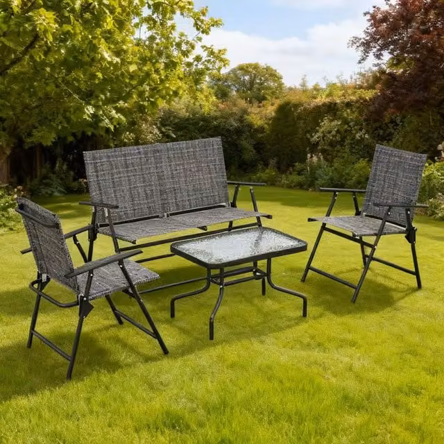 ERGOVEXA Four-Piece Metal Garden Sofa Set in Light Grey with Cushions