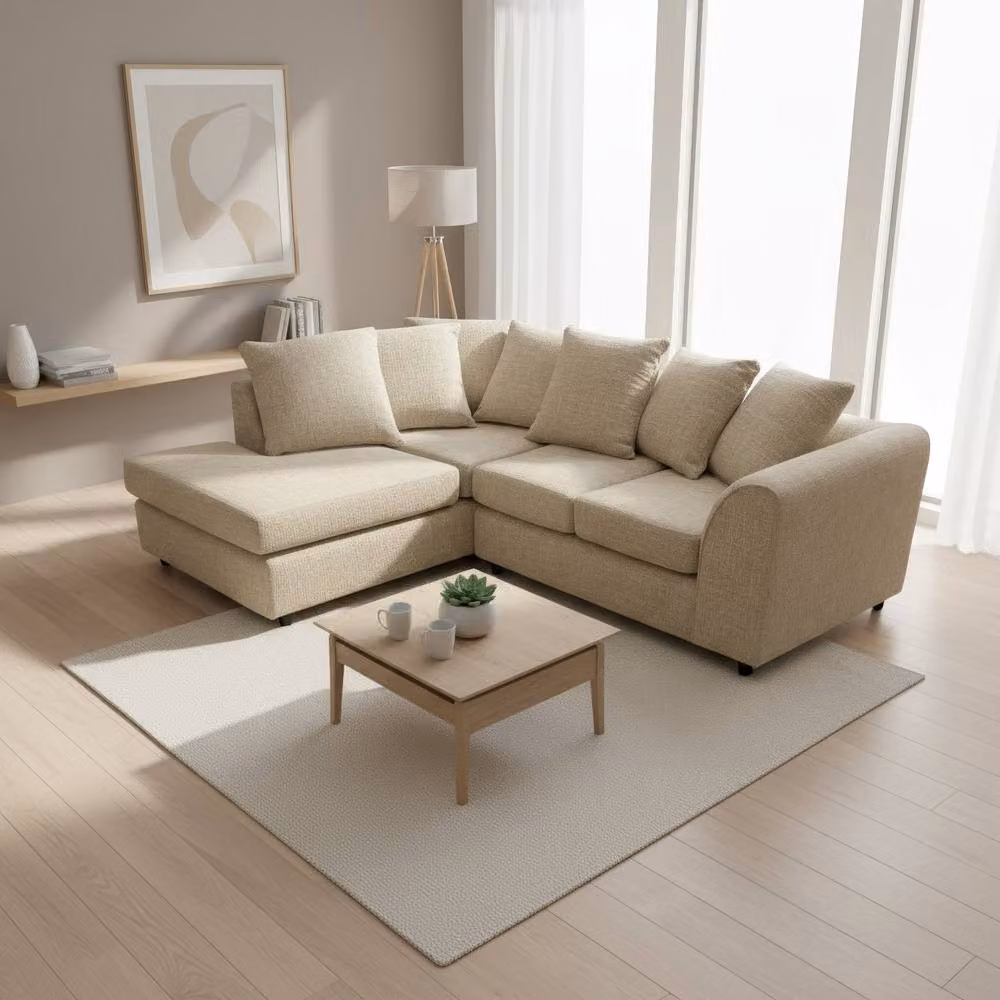 Abakus Direct Jumbo Chenille L-Shaped Corner Sofa with Left Hand Facing Chaise in Beige – 2