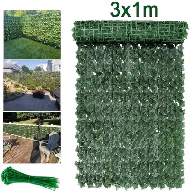 EONLION Green Artificial Hedge Roll with Ivy Leaves, W: 100 cm – 1