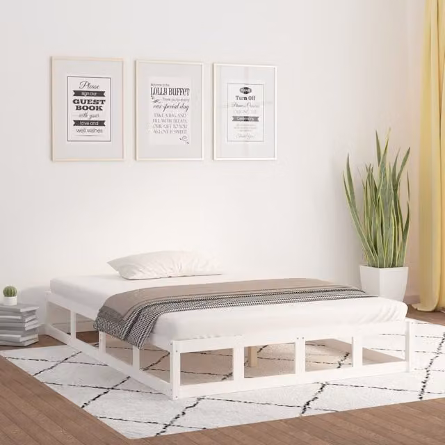 Berkfield Home Modern White Solid Pine Wood Bed Frame 200 x 200 cm