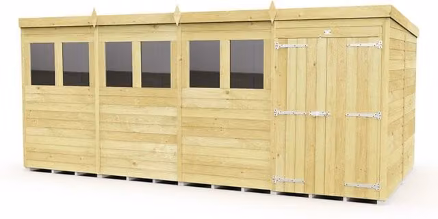 Buttercup Farm Brown Pent Shed with Double Doors and Windows, L231 x W474 x H201 cm