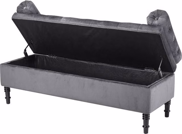 FORGEVIO Grey Velvet Ottoman Storage Box Trunk Chest Bench – 1
