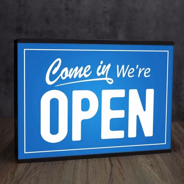 Echo Three LED Light Box Room Sign XL Come In We're Open A4 in Black