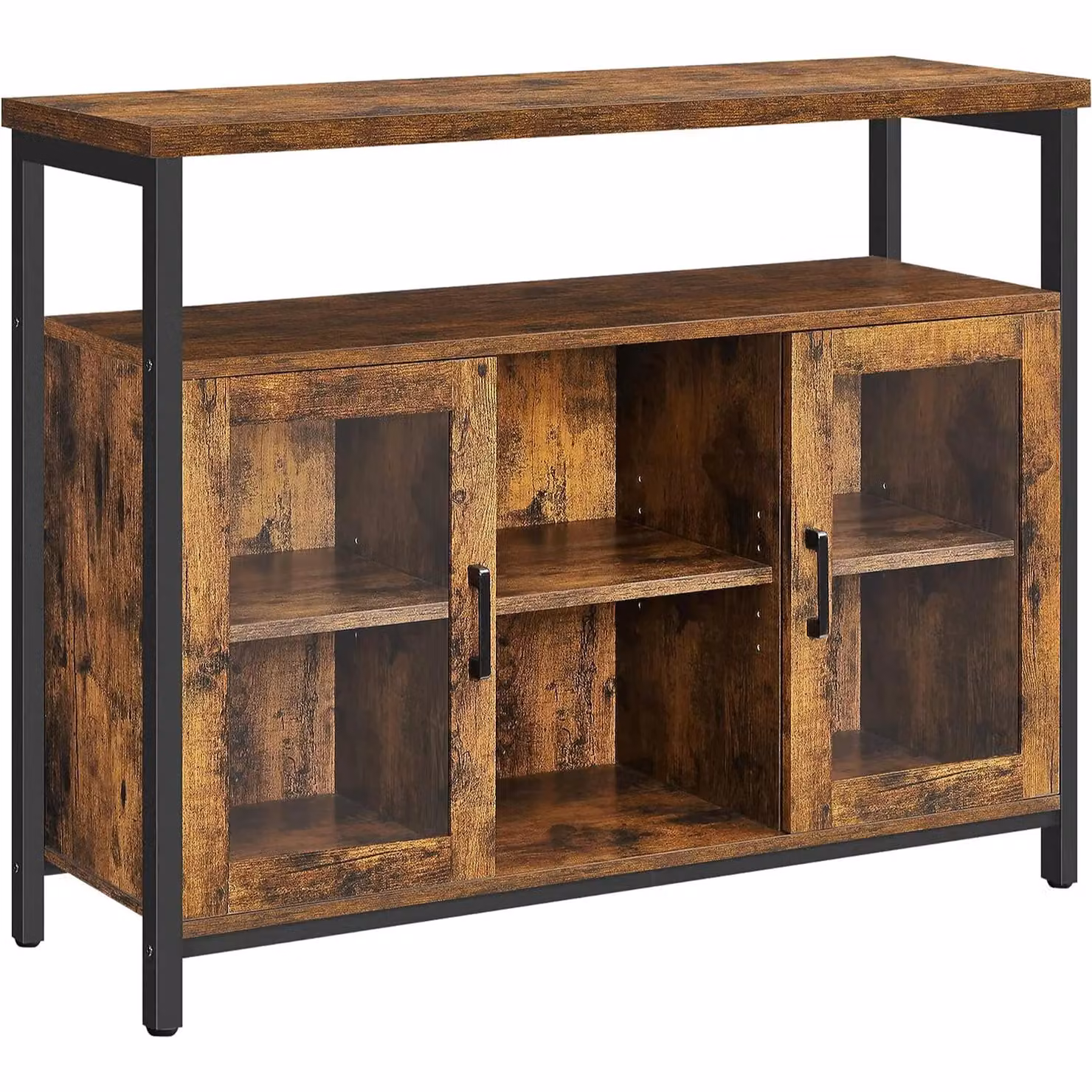 VASAGLE Industrial Sideboard Buffet and TV Cabinet with 2 Transparent Glass Doors in Brown – 7