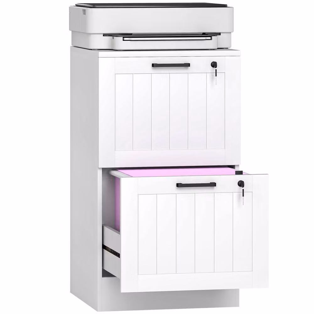 HOMCOM White 2 Drawer File Cabinet with Lock and Adjustable Hanging Bars – 2