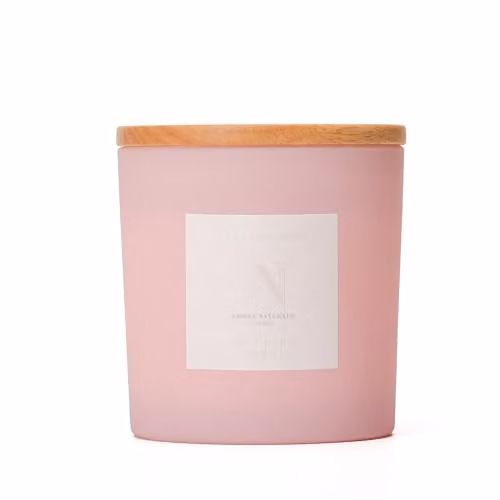 Aroma Naturals Pink Frosted Decadence Scented Candle with Glass Jar and Wooden Lid, Pink Cherry and Vanilla, 678 g