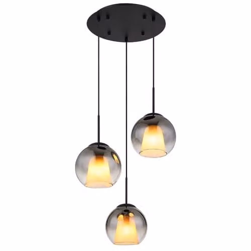 Netlighting Barry Cluster Pendant Light with 3 Smoke Glass Spheres and Matt Black Metal, E27, W/D/H: 120 x 45 x 45 cm – 1